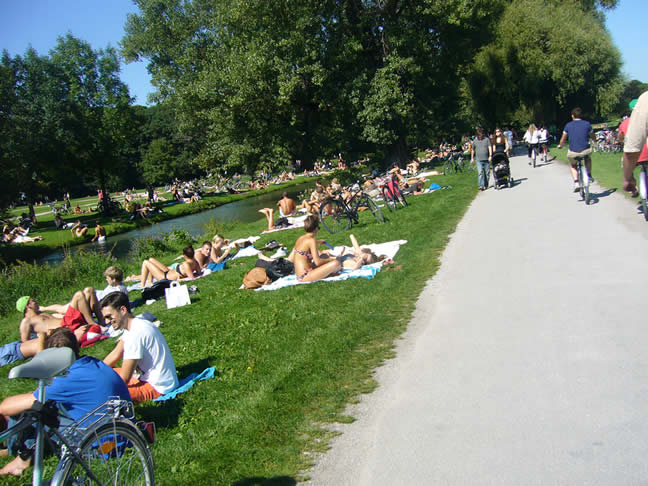 munich engish garden sunbathers